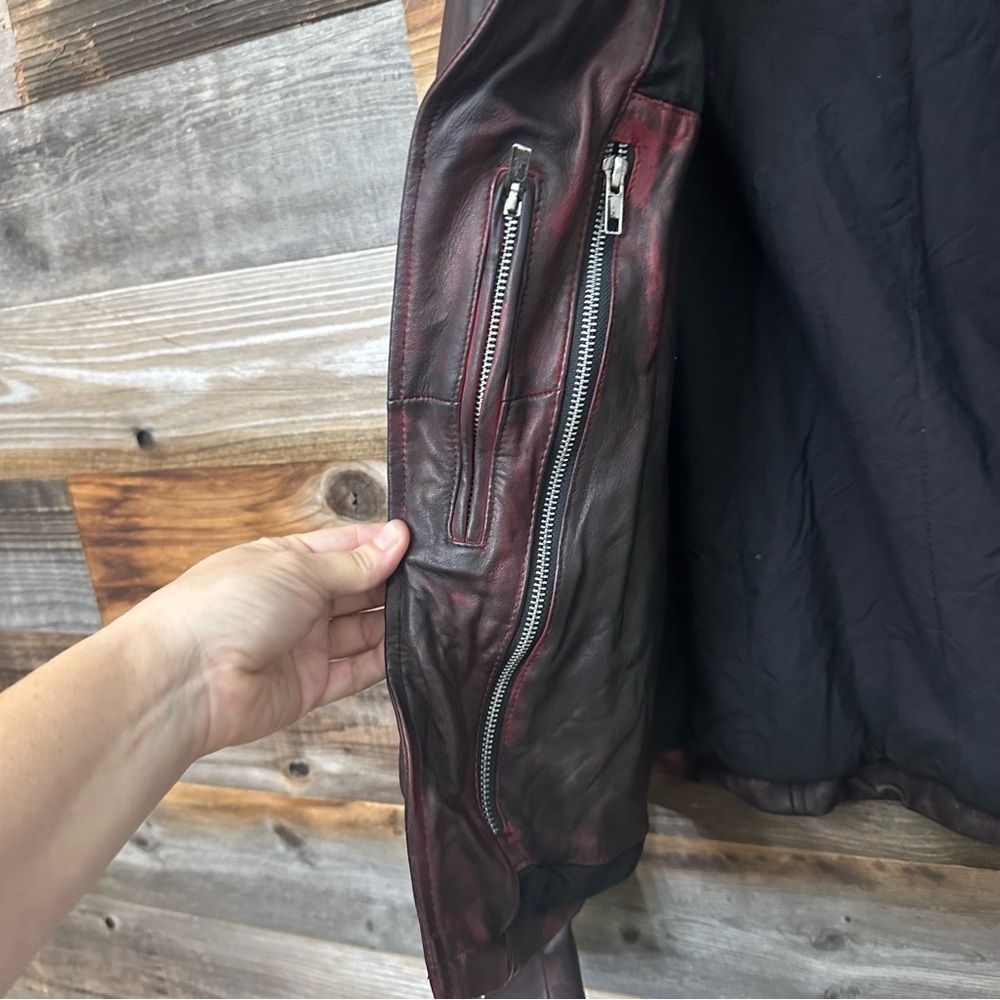 Threads Of Apollo Full Zip Women’s  Bomber Jacket Burgundy Sheep Leather Small - Picture 5 of 8